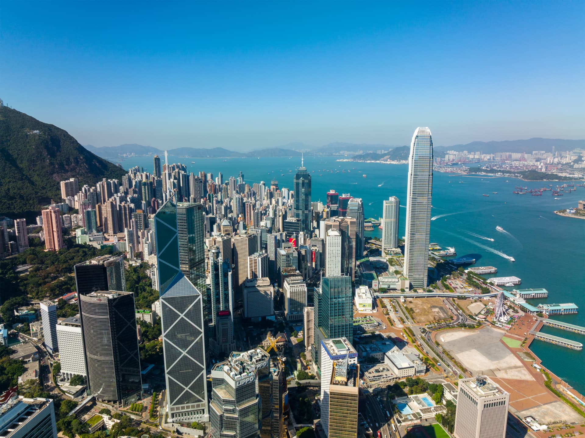 Aerial view of Hong Kong's skyline and harbour